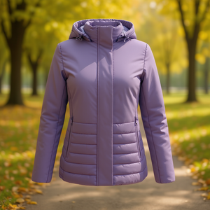 Manteau à capuche pour femme HDJ, grande taille, léger, en coton, coupe-vent, vêtements d'extérieur décontractés pour l'automne, longueur normale, fermeture éclair - Product Image 2