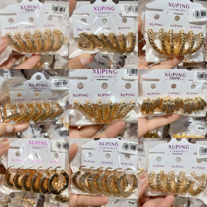 250919 XUPING Aretes de Moda para Mujer Joyería al por Mayor Gruesos sin Piedras Cobre Ecológico Bañados en Oro Tipo Argolla - Product Image 2