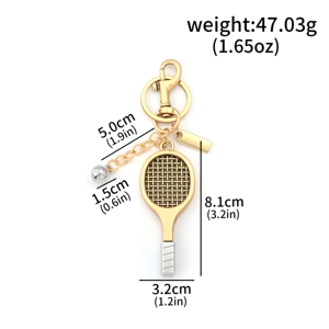 Porte-clés vintage en forme de raquette de tennis dorée, mini pendentif en métal pour sac de sport, breloque en alliage, cadeau souvenir pour les amateurs de tennis, pour clés de voiture - Product Image 5
