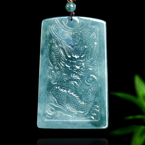 จี้หยกน้ำเงินเกรด A ไทบา เนเชอรัล รูปมังกร <span class=keywords><strong>กวน</strong></span>อู แบบน้ำแข็ง ทำจากทังสเตน สำหรับสร้อยคอผู้ชายและผู้หญิง - Product Image 2