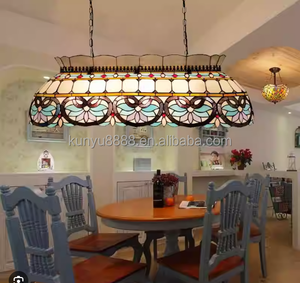Lámpara Colgante de Vitral Estilo Barroco Tiffany de 6 Luces LED, Altura Ajustable, Luz Cuidadora de la Vista para Villas, Hoteles y Salas de Estar - Product Image 2