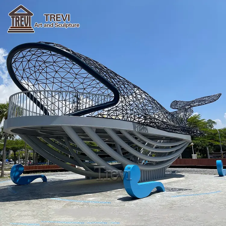 Gran Parque Landmark Fish Estatua Escultura de ballena de metal al aire libre con luz