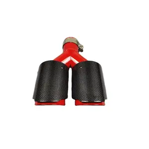 One Piece Red Stainless Steel+Glossy Black Carbon Fiber Exhaust Pipe Car Universal Exhaust System For Akrapovic Muffler Tip