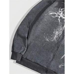 Veste polaire zippée gothique pour homme avec capuche en fourrure, coupe-vent, streetwear d'hiver, design imprimé - Product Image 3
