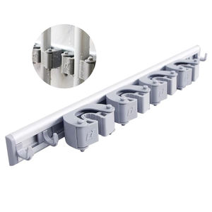 Soporte de Pared para Escoba y Trapeador, Ahorro de Espacio, con 4 Ganchos, Material ABS, Gris, Organizador de Baño, Gran Venta - Product Image 1