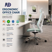 Chaise de bureau ergonomique moderne en maille, chaise de direction réglable avec appui-tête et soutien lombaire confortable