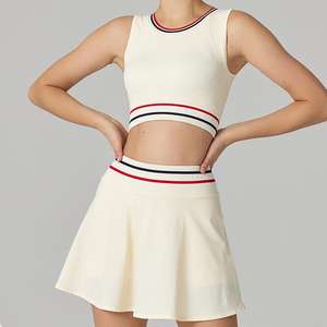 卸売ファッションシームレストップス2pcs快適なテニスセット2in1ショーツゴルフスーツ2層スカートワークアウトセット女性用 - Product Image 1