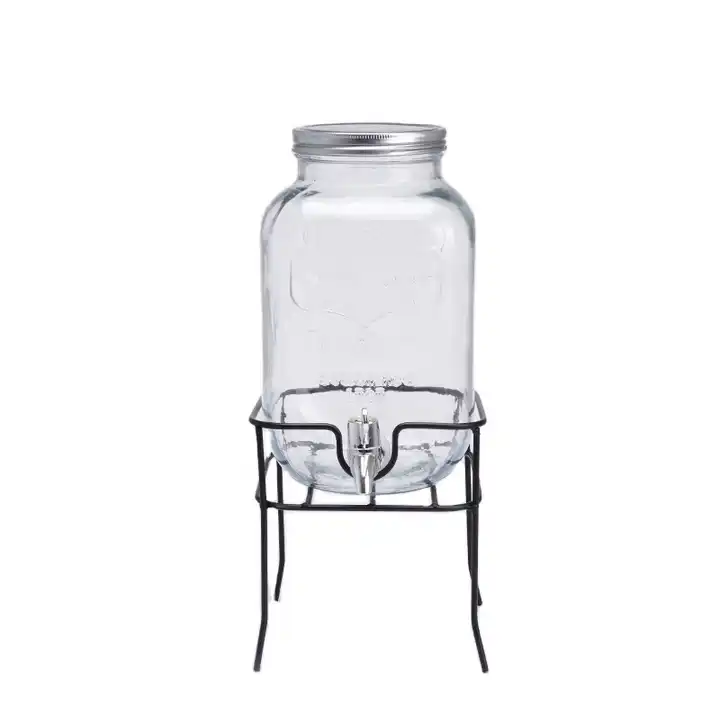 4L Glass Jar Party Juice Dispenser Glass Drink Beverage Dispenser with Tap  and Stand