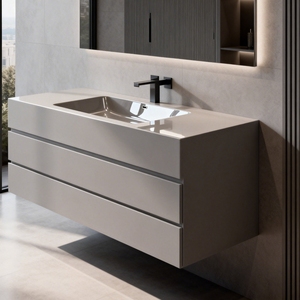 Meuble-lavabo mural gris minimaliste moderne avec <span class=keywords><strong>plan</strong></span> <span class=keywords><strong>de</strong></span> travail en pierre frittée pour villa et appartement - Product Image 3