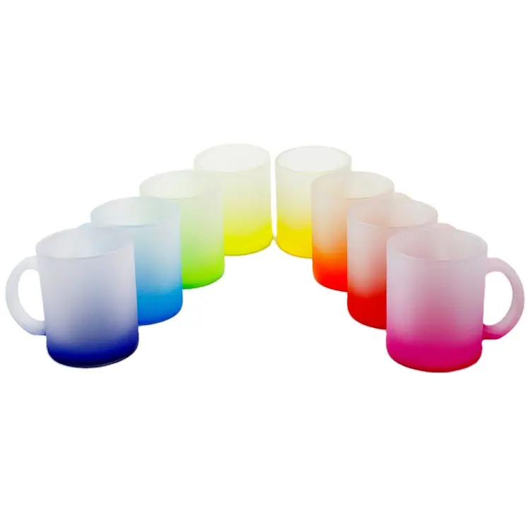 Tasses en verre de couleur dégradée par Sublimation 11oz, tasse à café de voyage en verre mat givré pour fille