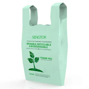 Sengtor Disposable Vest Shopping Compostable Supermarket T Shirt Bags With Handles Recyclable Plastic Thank You Bags