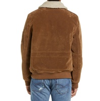 Blouson aviateur à col en peau de mouton doublé en Sherpa avec logo personnalisé et fermeture éclair coupe normale pour hommes