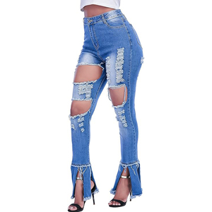 Jeans Femme Taille Haute Déchiré Cloche Bas Jeans Distressed <span class=keywords><strong>Skinny</strong></span> Flatter Fit pour les occasions décontractées à habillées - Product Image 6