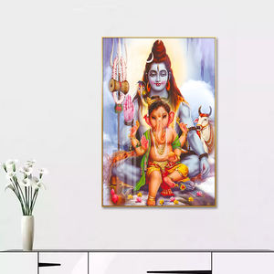 Huamiao 40*60cm père avec enfant famille peinture mur Art hindouisme Shiva Ganesh cadre verre peinture - Product Image 4
