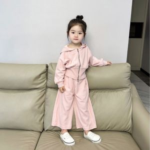 Automne vêtements de sport pour enfants à capuche fille deux pièces ensemble rose pour enfants 2023 - Product Image 1