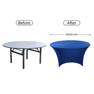Nouvelle Offre : Housse de <span class=keywords><strong>Table</strong></span> Ajustée <span class=keywords><strong>Ronde</strong></span> 5 pieds en Spandex <span class=keywords><strong>Extensible</strong></span> 4 Directions 200 GSM – Nappe Élastique Durable pour Mariages, Banquets et Événements - Product Image 2