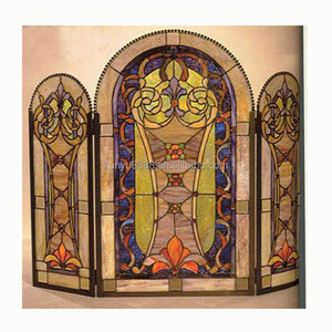 Stained Glass Fireplace <b>Screen</b> 3 <b>Panels</b> Floral Design Traditional <b>Decor</b> Rectangle Shape Artistic <b>Decoration</b> 110*70CM - Product Image 2