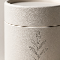 Boîte cylindrique en papier ivoire avec logo personnalisé, impression botanique texturée, emballage rigide rond pour thé, bougie, cosmétique, cadeau