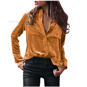 Spring and Autumn Season New Solid Color Long Sleeve Corduroy Women's Shirt <b>Blouse</b> Clothing Fashion - Product Image 5