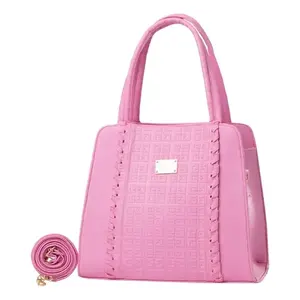 Sac fourre-tout décontracté pour femme Fana Jupiter, en cuir PU rose, motif géométrique, grande capacité, deux poignées, fermeture ouverte, décoration chaîne - Product Image 1
