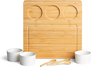 Tabla de queso seleccionado de Chef de madera de bambú, tabla de charcutería, plato antipasti con 3 cuencos de cerámica y 3 cucharas de Bambú - Product Image 4
