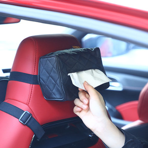 Caja de pañuelos para coche, funda trasera de cuero portátil para asiento, 17x11,5x7,5 cm, patrón de diamantes para uso en el interior del coche - Product Image 1