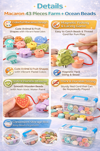43 قطعة من خرز الماكارون بتصميم المزرعة والمحيط، ألعاب خشبية مونتيسوري في صندوق، ألعاب تعليمية ذكية للتنمية الحسية وتعليم العلوم والتكنولوجيا والهندسة والرياضيات للأطفال الصغار - Product Image 6