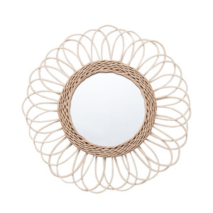 Flower Shape Willow Woven <b>Mirror</b> Colored Lens <b>Hanging</b> Decor <b>Mirror</b> For Living Room Wall Decoration - Product Image 4