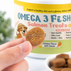 Complément alimentaire pour chiens Omega 3 à base d'huile <span class=keywords><strong>de</strong></span> saumon, sous forme <span class=keywords><strong>de</strong></span> bouchées molles, pour la peau et le pelage, enrichi en biotine, zinc, DHA, EPA et acides gras, marque privée, 120 unités, saveur poulet - Product Image 5
