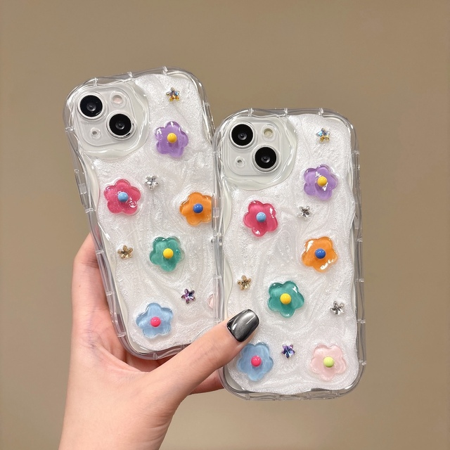 Rainbow Floral Glitter Case for iPhone 16 Pro Max 13 14 Plus 15 Pro Max 11 12-Protective TPU Cover Cute and Lovely