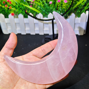 Nuovi Arrivi all'Ingrosso: Luna in Quarzo Rosa con Base in Metallo, Cristallo Lucidato Intagliato per Decorazione Casa e Feng Shui - Product Image 4
