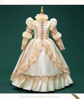Robe de bal royale médiévale rétro gothique QWZ141, robe de cour, col carré, taille cintrée, nœud papillon, costume élégant pour femmes