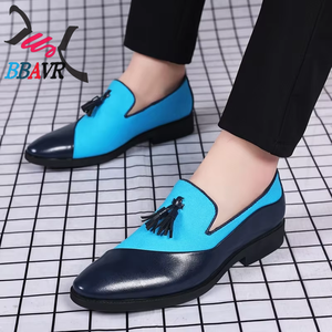 BBAVR Mocasines de cuero azul y negro para hombre, con punta en pico, sin cordones, transpirables, zapatos formales para fiesta - Product Image 4