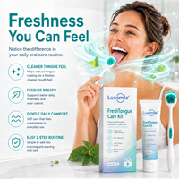 Luxsmile Custom 2 in 1 Gel Oem Alat Pembersih Lidah Mengurangi Bau Mulut Pegangan Ergonomis Dua Sisi Sikat Pembersih Lidah Pengikis