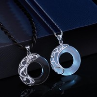 Collier de Couple de Style chinois femme amoureux homme pendentif piscine de Lotus pour hommes par Moonlight Dragon & Phoenix Antique