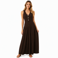 Robe en tricot sans manches à col polo pour femmes, robe midi longue ajustée, robe en viscose personnalisée OEM ODM pour femmes