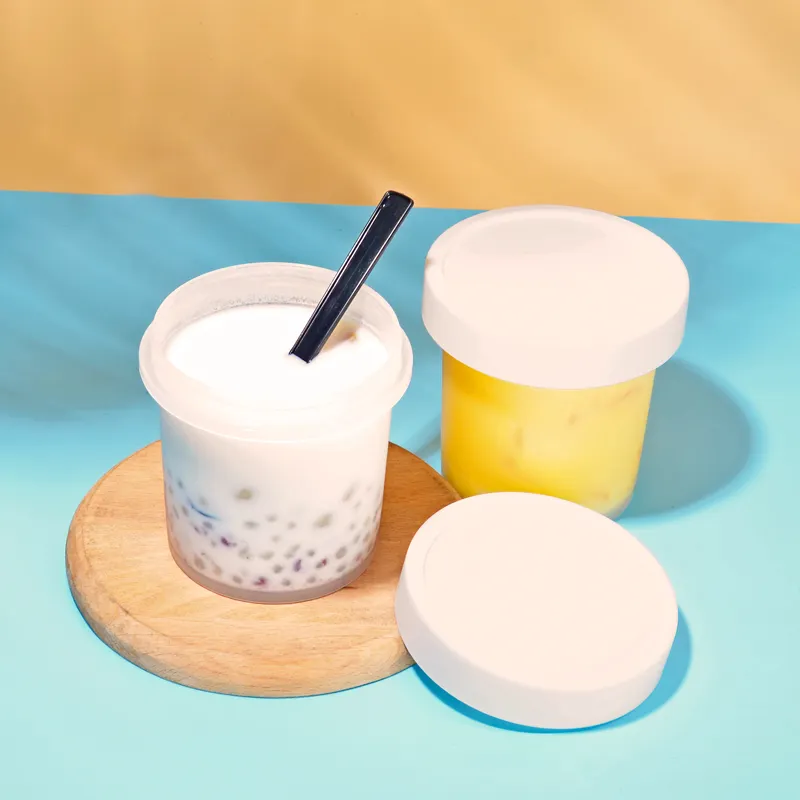 Gobelet à crème glacée en plastique PP, pièces, de qualité alimentaire, avec couvercle, Logo personnalisé, yaourt, gelée de Pudding, boîte d'emballage de milkshakes, tasse à Mousse