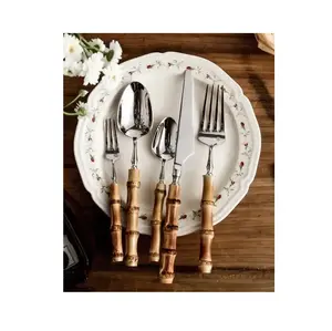 High Quality Stainless Steel Wooden Handle Spoon Fork Wedding Restaurant Dessert Cutlery Set for Home Hotel at Best Price