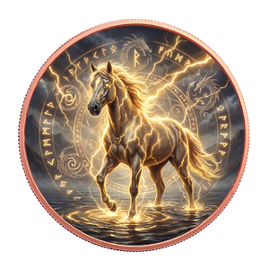 Pièce commémorative de 1 oz en cuivre fin .999, ronde de 40 mm, avec impression UV, motif Cheval Éclair Mythique, Runes Nordiques et Art <span class=keywords><strong>Dragon</strong></span> Viking - Product Image 1