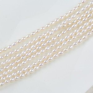 Perles de riz d'eau douce naturelles de 3-4 mm, forme de mètre, perles en vrac pour collier de clavicule DIY, vente en gros à Zhuji - Product Image 2