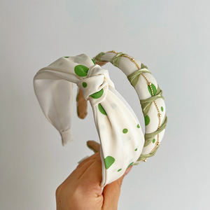Clarmer Koreaanse Mode Groene Serie Knoop Kruis Haai Vrouwen Haaraccessoire Handgemaakte Aangepaste Stof Hoes Boog Hoofdband - Product Image 4