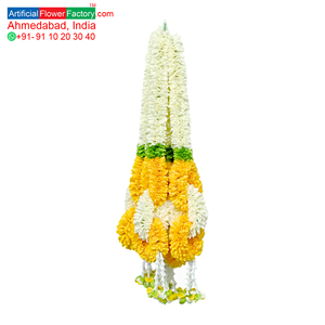 พวงมาลัยดอกไม้ประดิษฐ์สีเหลืองขาวสำหรับงานแต่งงาน พิธีกรรมทางศาสนา งานพูจา ตกแต่งเทศกาล ดอกไม้แบบดั้งเดิม - Product Image 1