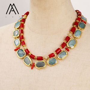 Stile Vintage Amazonite gemma dichiarazione <span class=keywords><strong>collana</strong></span> di corallo rosso con perline in oro placcatura stile bohémien per feste - Product Image 6