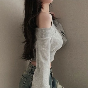 OEM Custom Logo <strong>Off</strong> <strong>the</strong> <strong>Shoulder</strong> Casual <strong>Jumper</strong> Long Sleeve Slash Neckline Pullover Cropped Tops Sweatshirt for Women Spring Fall - Product Image 3