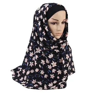Lenço de chiffon estampado feminino, lenço para cabeça étnico e hijab