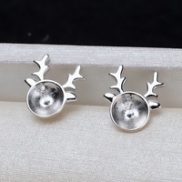 Base para Pendientes de Plata de Ley S925 con Diseño de Asta de Reno, Bañada en Oro/Oro Rosa, para DIY, Componente de Joyería Navideña