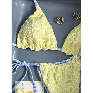 FOXA Women's 2 Piece <b>Bikini</b> <b>Set</b> Floral Halter <b>Triangle</b> Reversible Swimsuit With Striped Tie Side Contrast Binding - Product Image 4