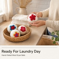 Boules de séchage en laine feutrées à la main à motif floral pour la lessive familiale, séchage en machine doux, lot de 4 boules feutrées pour la maison et le placard