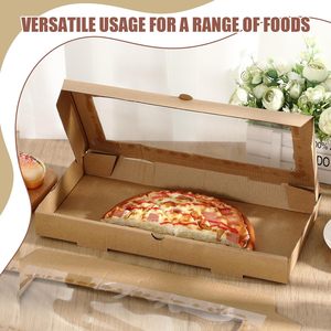 กล่องพิซซ่าลูกฟูกทรงสี่เหลี่ยม กล่องใส่อาหารแบบนำกลับบ้านพร้อมฝาปิดแบบมีหน้าต่างใสและห่วงดึงสำหรับใส่ขนมปังแผ่นบาง ขนมอบ - Product Image 4