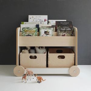 Estantería <span class=keywords><strong>de</strong></span> <span class=keywords><strong>Madera</strong></span> Montessori <span class=keywords><strong>con</strong></span> <span class=keywords><strong>Ruedas</strong></span>, Librería Infantil Rústica <span class=keywords><strong>con</strong></span> 2 Cajas <span class=keywords><strong>de</strong></span> <span class=keywords><strong>Juguetes</strong></span> <span class=keywords><strong>de</strong></span> <span class=keywords><strong>Madera</strong></span> - Product Image 2